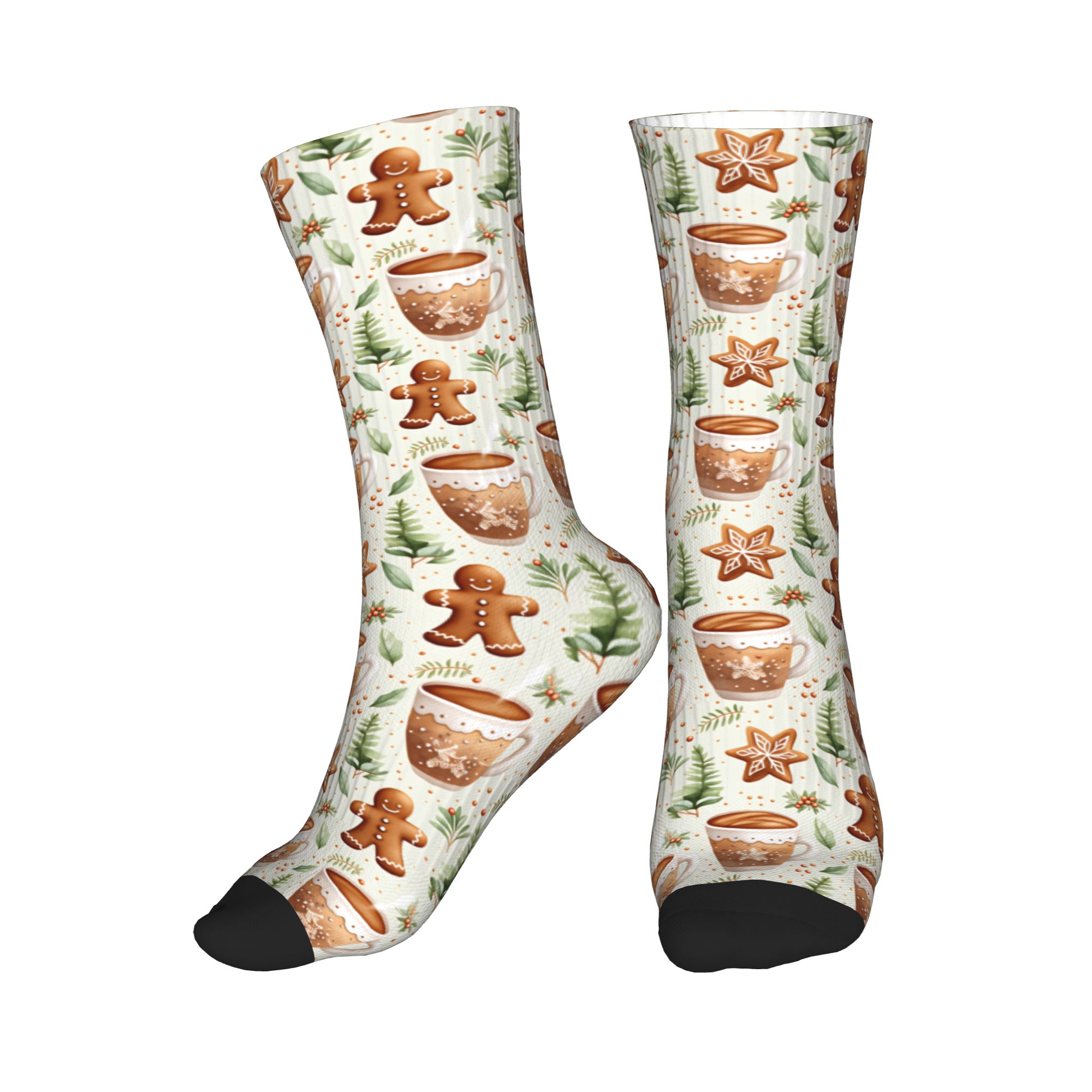 Dress Sock Men - Christmas Gingerbread Man Hot Cocoa Pattern